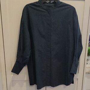 COS Deep Blue Teal Long Sleeve Pleat Back Shirt